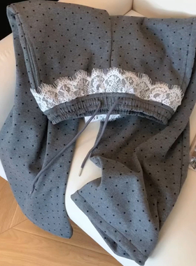 蕾丝花边波点直筒休闲裤女2025春季新款慵懒风高腰显瘦宽松阔腿裤