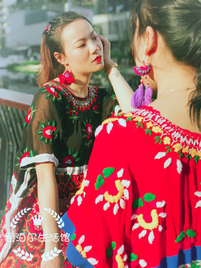 生活馆老刺绣纱丽民族风连衣裙