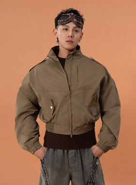CLP军绿色短款工装收腰飞行夹克男女外套美式复古宽松立领休闲Y2K