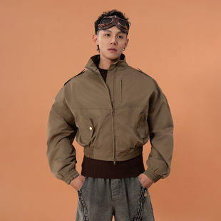 复古宽松立领休闲Y2K 收腰飞行夹克男女外套美式 CLP军绿色短款 工装