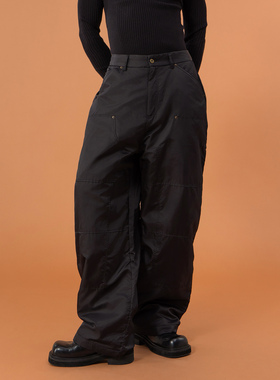 CLP黑色工装防风裤弯刀休闲裤棉裤男保暖宽松阔腿加厚廓形大口袋