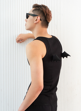 CLP黑色原创设计恶魔立体翅膀修身背心潮流男女同款性感情侣Y2K潮