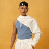 卫衣休闲运动长袖 CLP灰白色单袖 露肩设计套头连帽超短款 宽松miu系