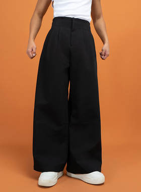 CLP黑色高腰收腰阔腿休闲裤西裤男女宽松直筒垂感长裤复古轻奢miu