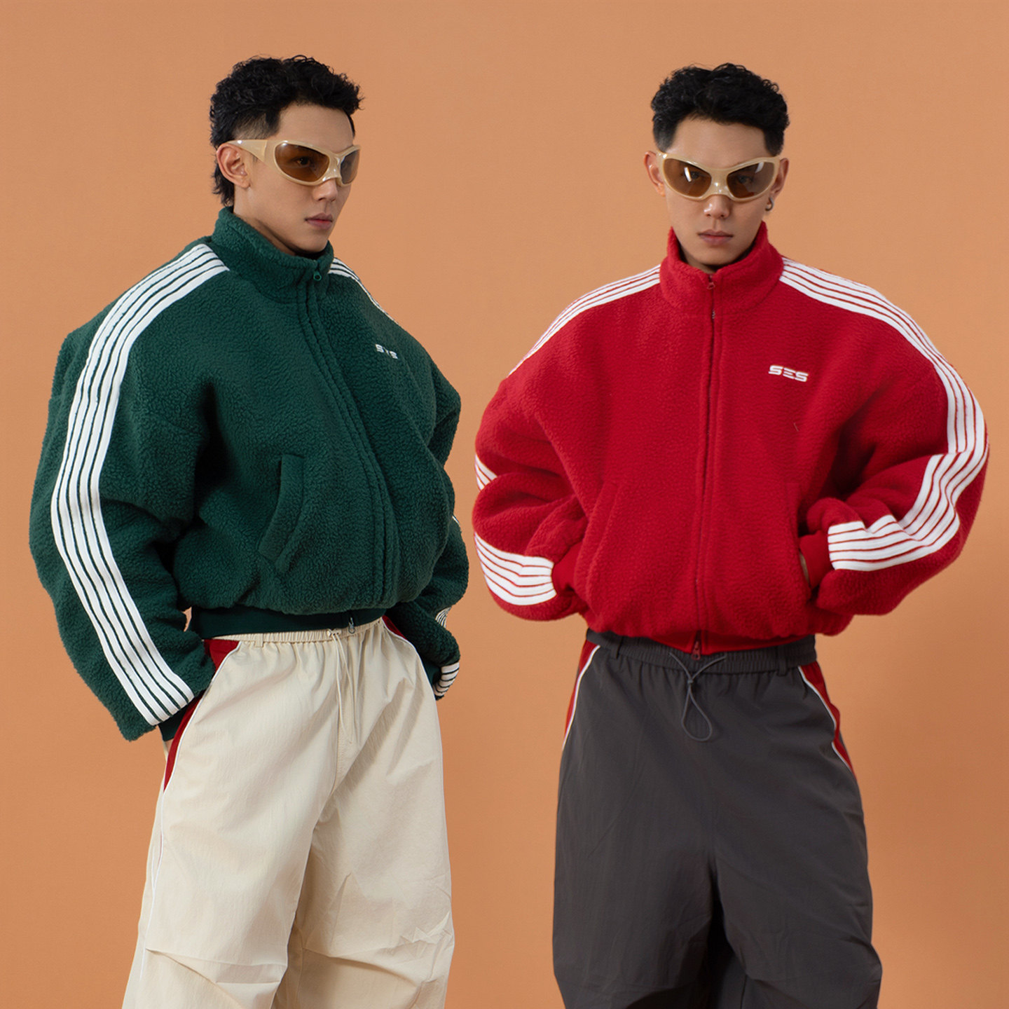 CLP红绿色仿羊羔绒廓形短款外套