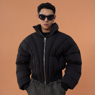 CLP黑色压线面包短款 加厚棉服外套男立领宽松廓形休闲潮流夹克Y2K