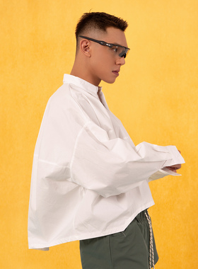 CLP黑白蓝条纹短款廓形衬衫男女长袖宽简约百搭cleanfit防晒度假