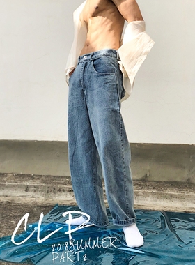 vintage复古阔腿牛仔裤宽松直筒嬉皮风年代迪斯科拉风机车长裤