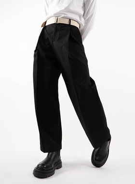 CLP多色腰带九分休闲裤西裤男宽松直筒阔腿黑色白色痞帅潮流韩版