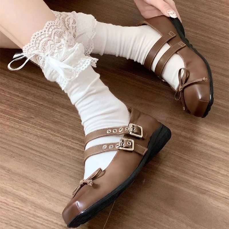 蕾丝花边小腿堆堆蝴蝶结袜子芭蕾少女lolita百搭jk白色