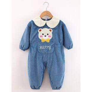 宝宝爬爬服秋冬款一体式连体罩衣哈衣爬行服男童外穿防脏外套护衣