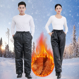 加绒加厚皮裤女宽松中老年高腰骑行防风护腰护膝PU皮棉裤男工作裤