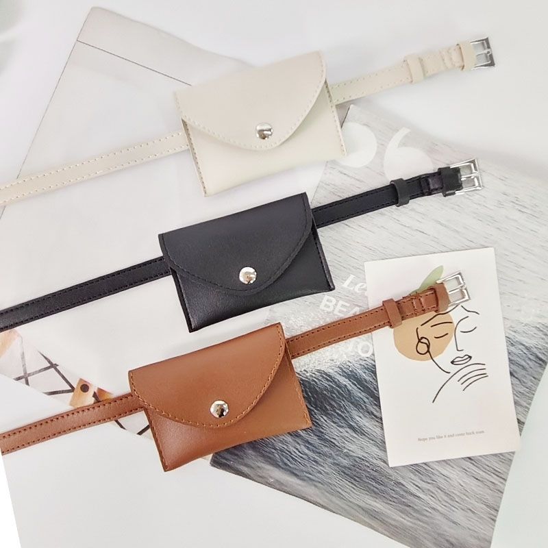 韩国东大门新款百搭洋气简约纯色时尚腰带包女士可爱迷你卡包装饰
