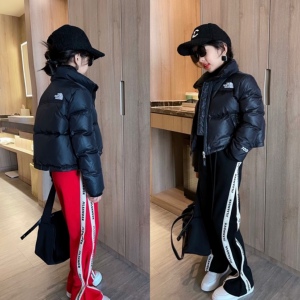 女童冬装羽绒服儿童加厚洋气短款童装新款黑色立领面包服大童