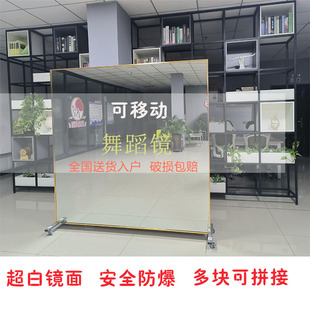 舞蹈镜可移动舞蹈镜子家用跳舞穿衣镜健身瑜伽练舞带灯全身大镜子