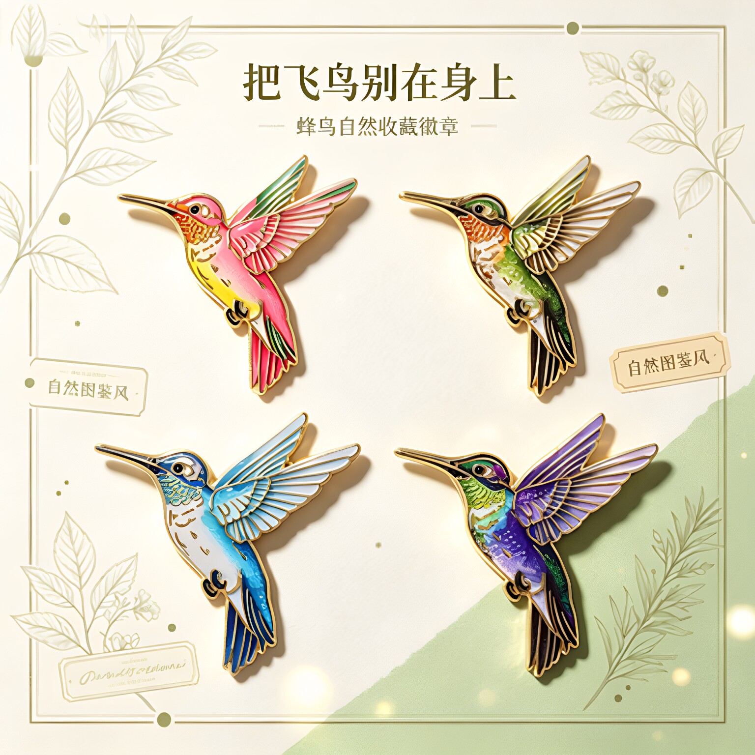 彩色蜂鸟胸针复古飞鸟金属徽章精致彩绘小鸟大衣西装包包配饰礼物