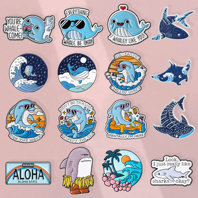 可爱海洋萌物鲸鱼海豚鲨鱼系列胸针金属徽章男女衣服包配饰礼物