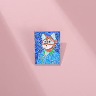 饰小众别针配饰勋章 梵高猫胸针艺术画卡通搞笑金属徽章衣服包包装