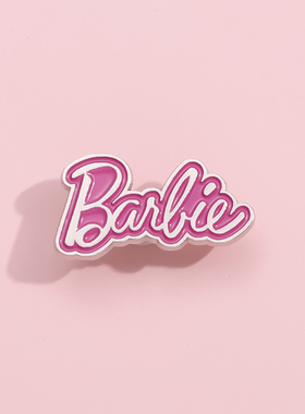 粉色Barbie胸针英文字母金属徽章