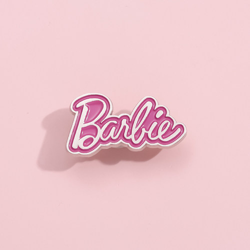 粉色Barbie胸针英文字母金属徽章