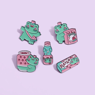 西瓜花朵青蛙胸针金属勋章可爱卡通书包装饰别针配饰徽章创意饰品