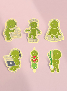 卡通可爱公仔绿色小人胸针金属徽章学生背包笔袋装饰品挂件配饰