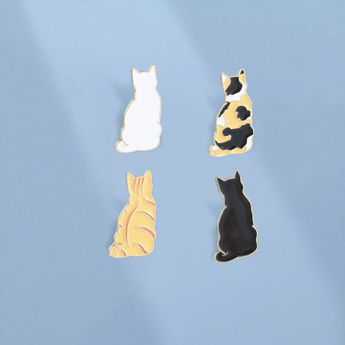 四款背影猫咪珐琅胸针黑白三花橘猫简约卡通小猫徽章书包别针套装