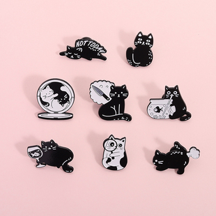 黑白猫可爱卡通金属胸针趣味男女礼物学生背包扣针配饰勋章