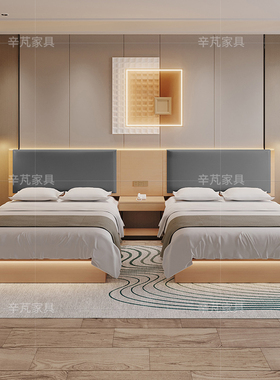 酒店专用床宾馆家具标间全套民宿客房双床定制床箱全季如家五星级