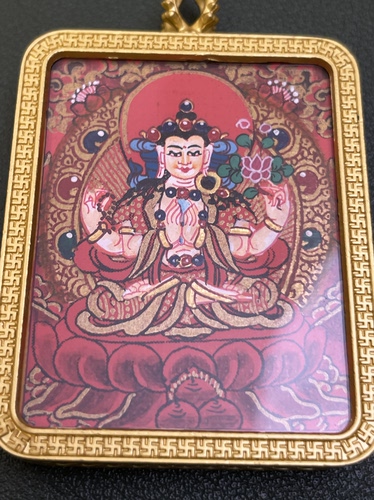 四臂观音纯手绘红唐风格吊坠扎卡