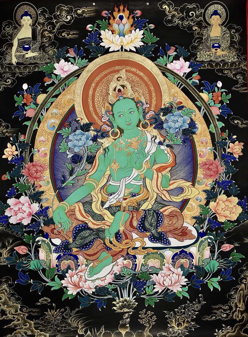 手绘绿度母唐卡热贡西藏尼泊尔手绘唐卡六字真言莲花生唐卡