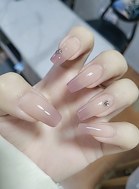 ASNali渐变紫色带钻冰透裸色千金美甲温柔穿戴甲中长款纯手工定制