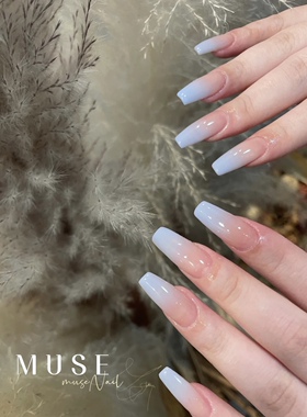 ASNali baby蓝色渐变冰透温柔高级感穿戴甲手工定制小红书同款