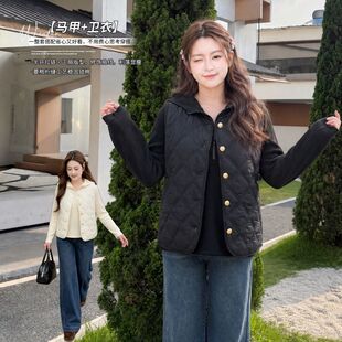 2026秋冬新款大码女装马甲+卫衣套装女胖妹妹通勤穿搭两件套保暖