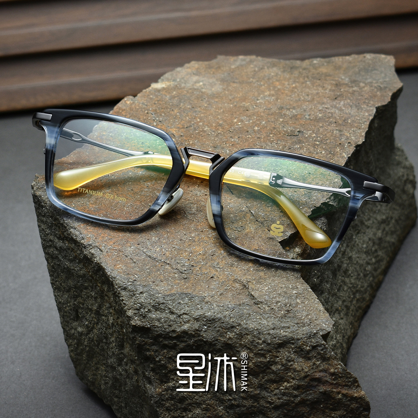 复古蓝色方形牛角眼镜框男款厚切超轻板材纯钛近视镜架防蓝光大脸