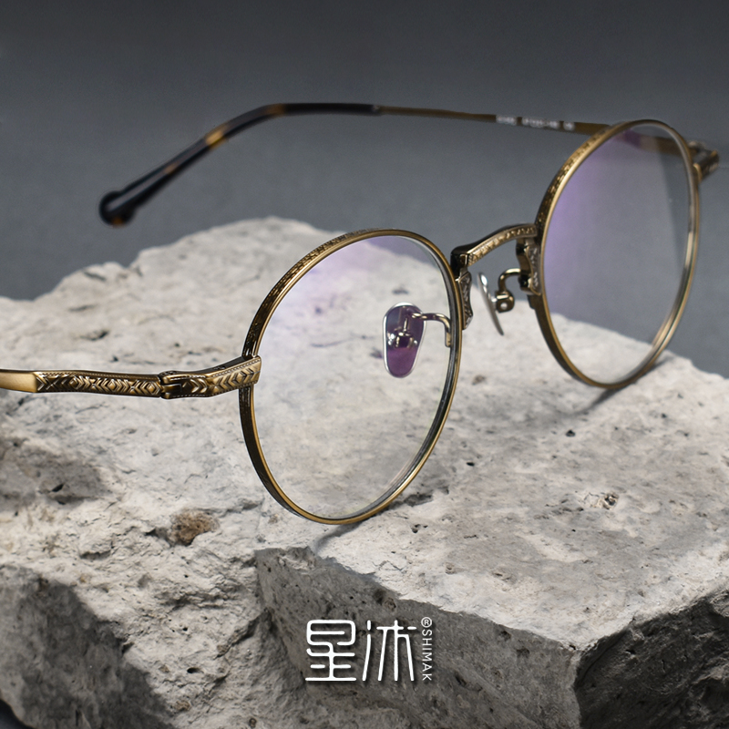 复古雕花超轻圆形眼镜框男女款近视可配纯钛文艺高度数大脸防蓝光