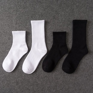 男女中筒袜长袜潮原宿袜子 港风韩国商务简约高帮黑白纯色纯棉袜