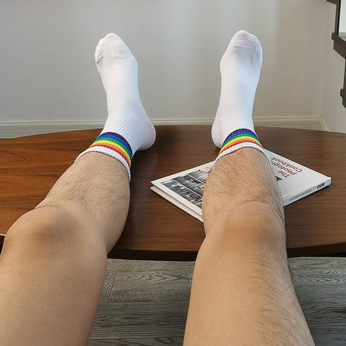 六色彩虹袜子男运动个性男夏季