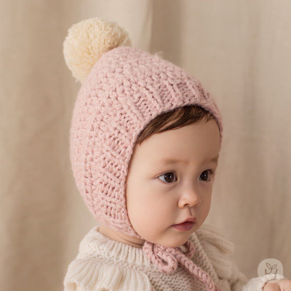 韩国进口婴儿童帽子男女宝宝新款冬季毛线保暖帽加绒护耳精灵帽