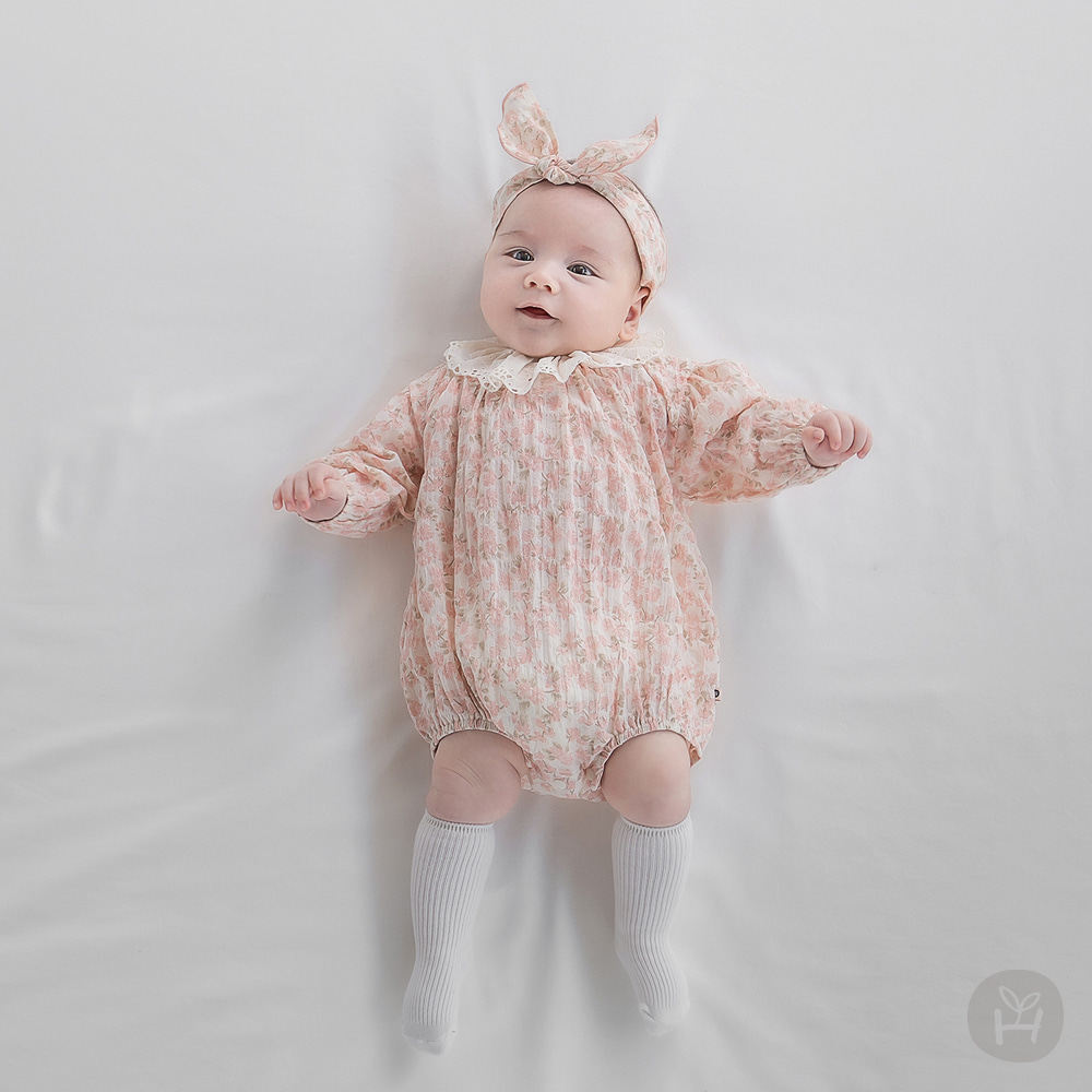 韩国进口春夏季碎花女宝宝连身哈衣爬服婴幼儿百天周岁宴公主童装