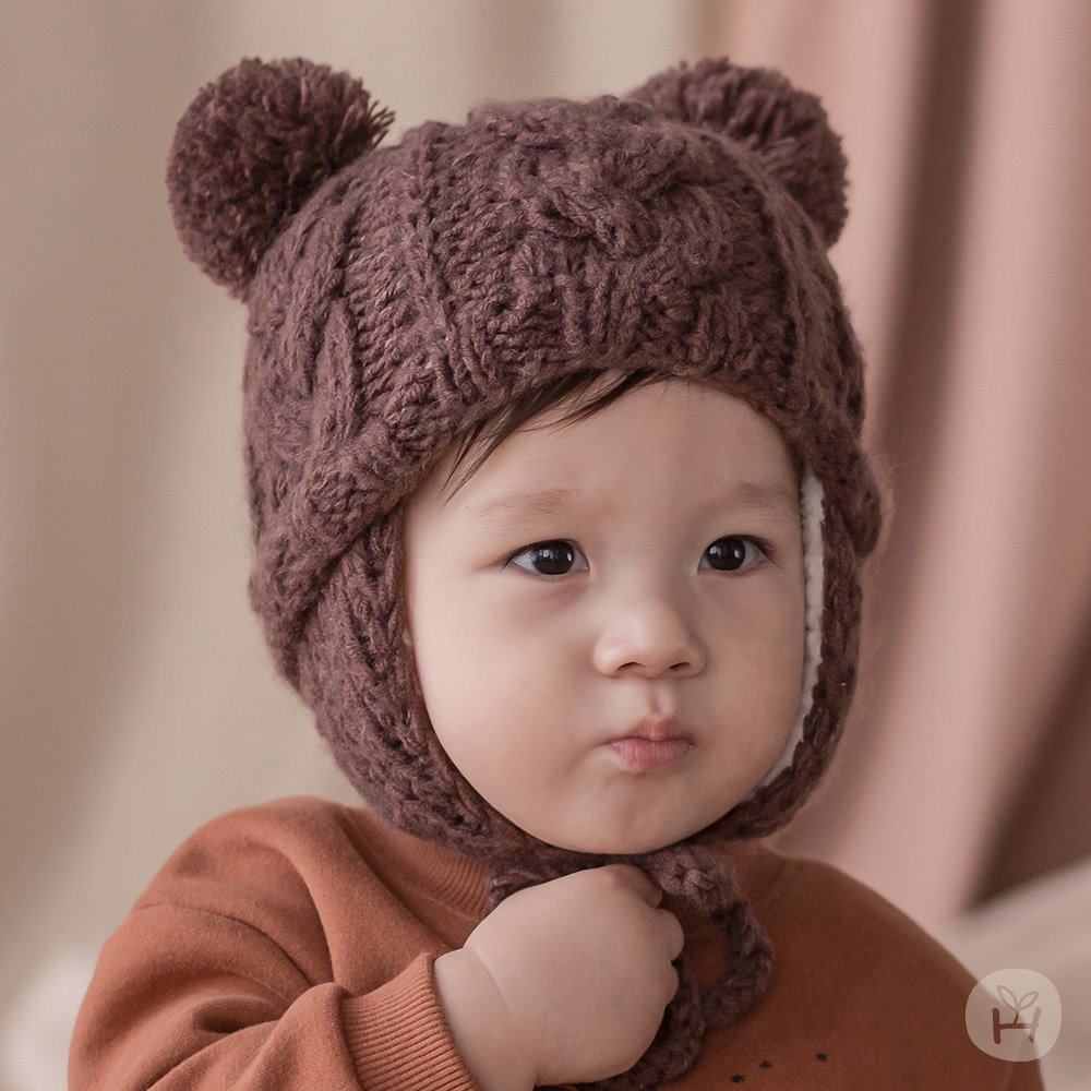 韩国进口婴儿童加绒帽子男女宝宝冬季新款时尚毛线保暖防风护耳帽