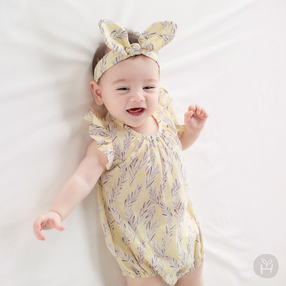 韩国进口夏季薄款全棉女宝宝可爱连身哈衣三角爬服婴儿百天宴童装