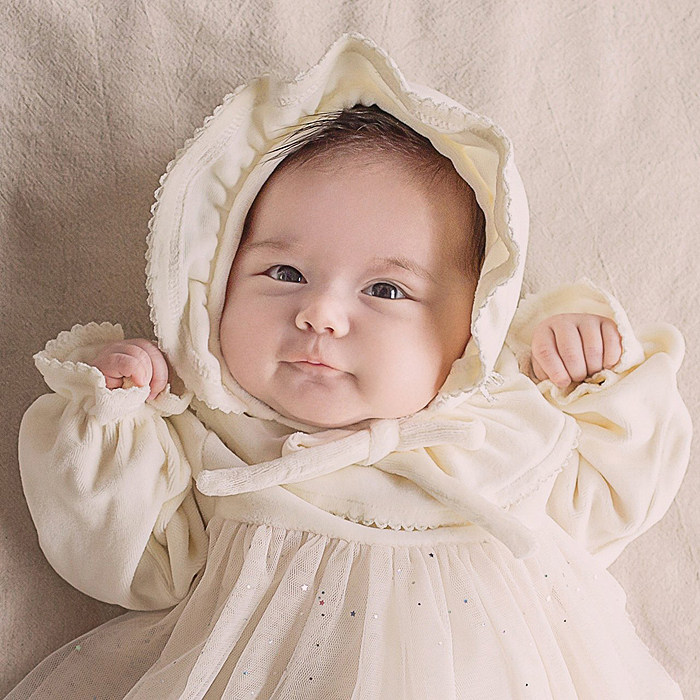 韩国进口0-3-12个月婴儿童帽子初生满月女宝宝秋冬季防风护耳胎帽