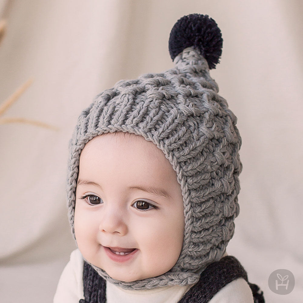 韩国进口婴儿童男女宝宝冬季新款毛线保暖护耳防风帽精灵套头帽子