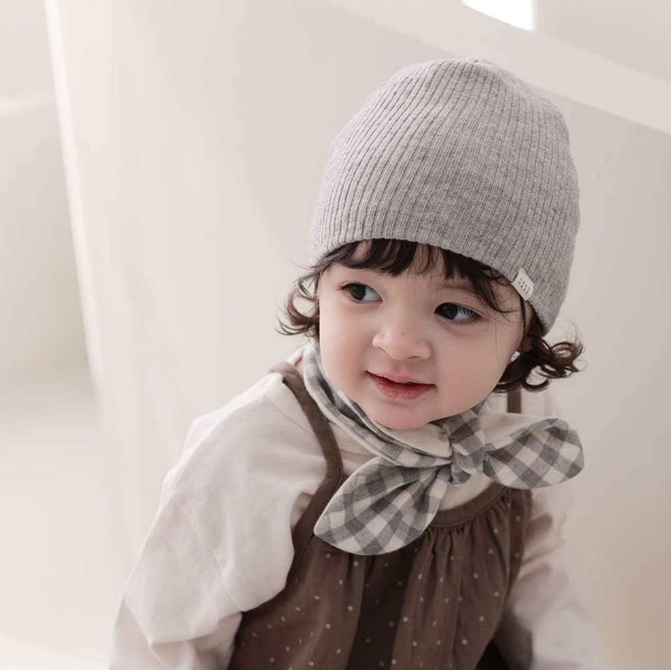 韩国进口春秋新款婴幼儿童百搭防风保暖套头帽男女宝宝纯色帽子