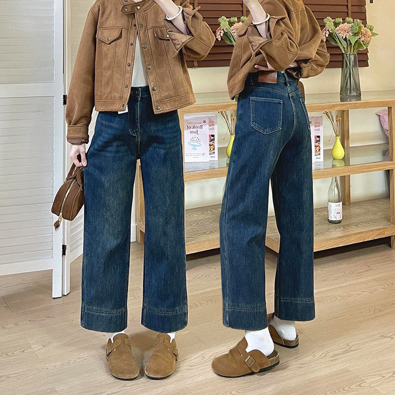 梨型身材直筒牛仔裤女春季新款大码胖mm高腰显瘦遮胯阔腿烟管裤子
