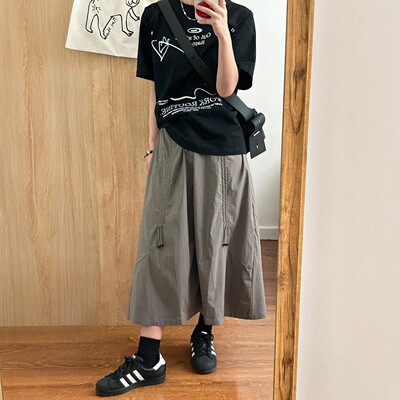 灰绿色工装半身裙女夏季