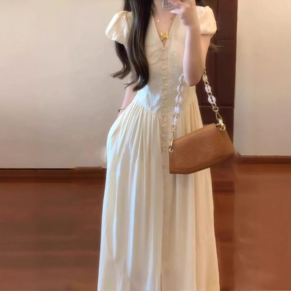 法式温柔风设计感白色无袖背心连衣裙女2025夏季新款气质显瘦长裙