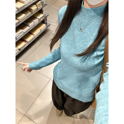 绝美轻奢孔雀蓝打底衫女