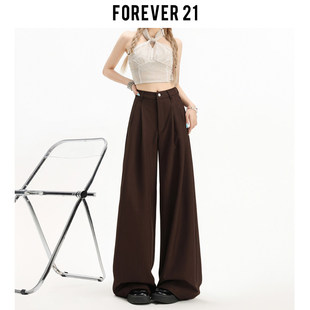 女设计感高腰宽松垂感直筒休闲裤 裤 21美拉德棕色阔腿西装 Forever